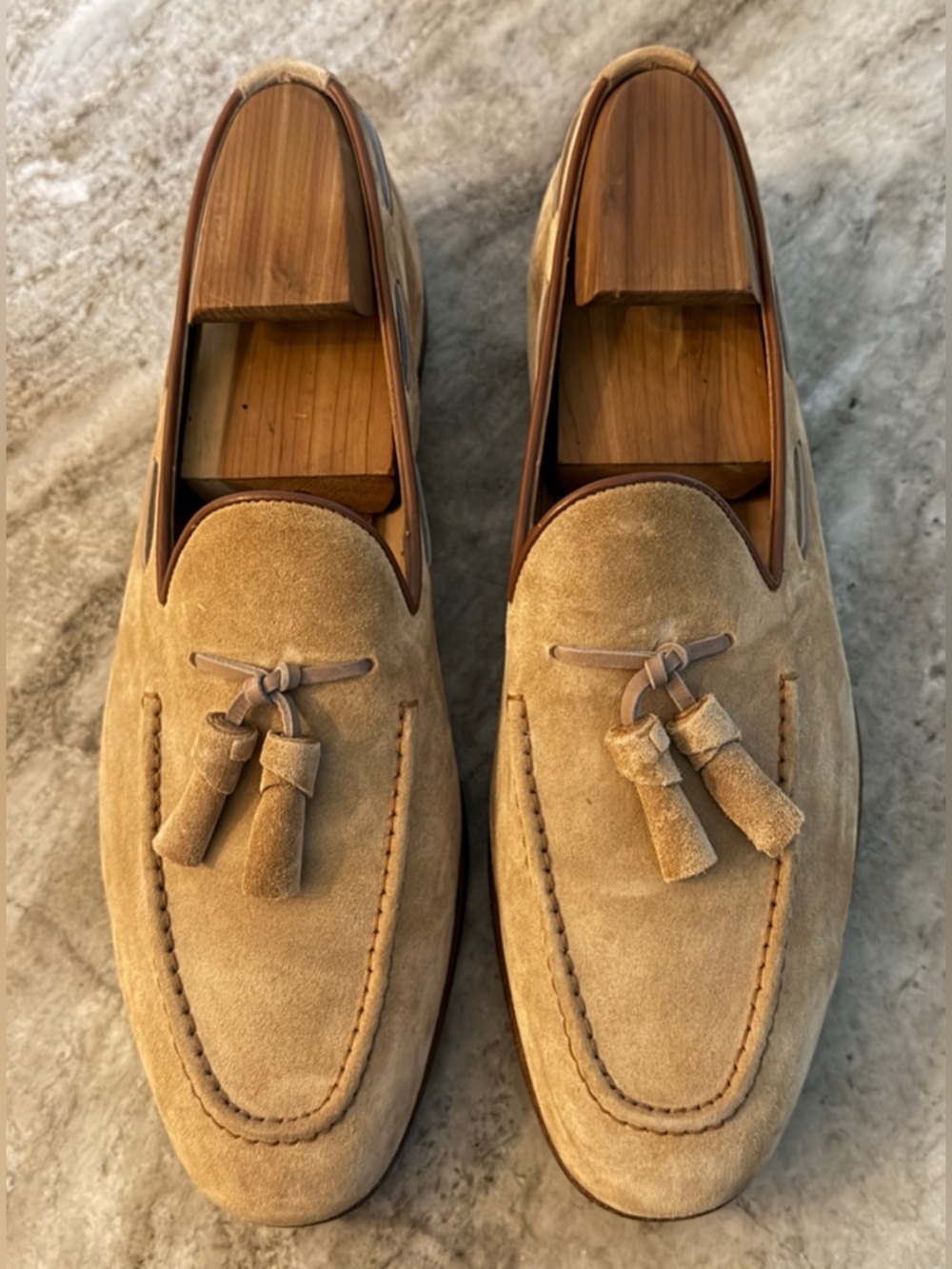 SANTONI BEIGE TAN Tassel Loafers UK 9.5  / US 10.5 Moccasins Slippers Suede